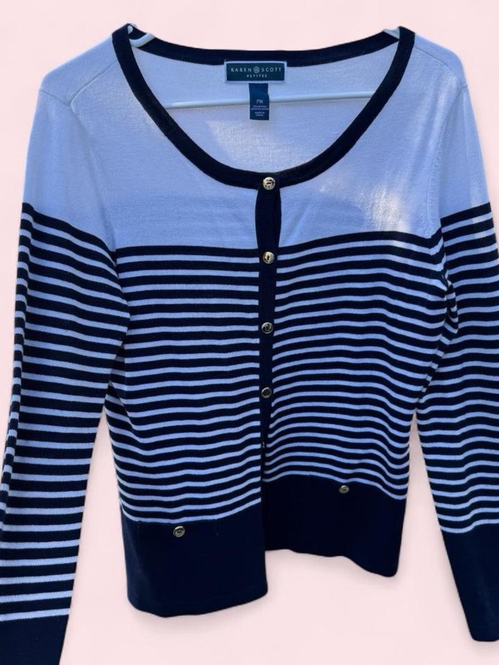 Scott Navy and White Striped Button-Front Cardigan
